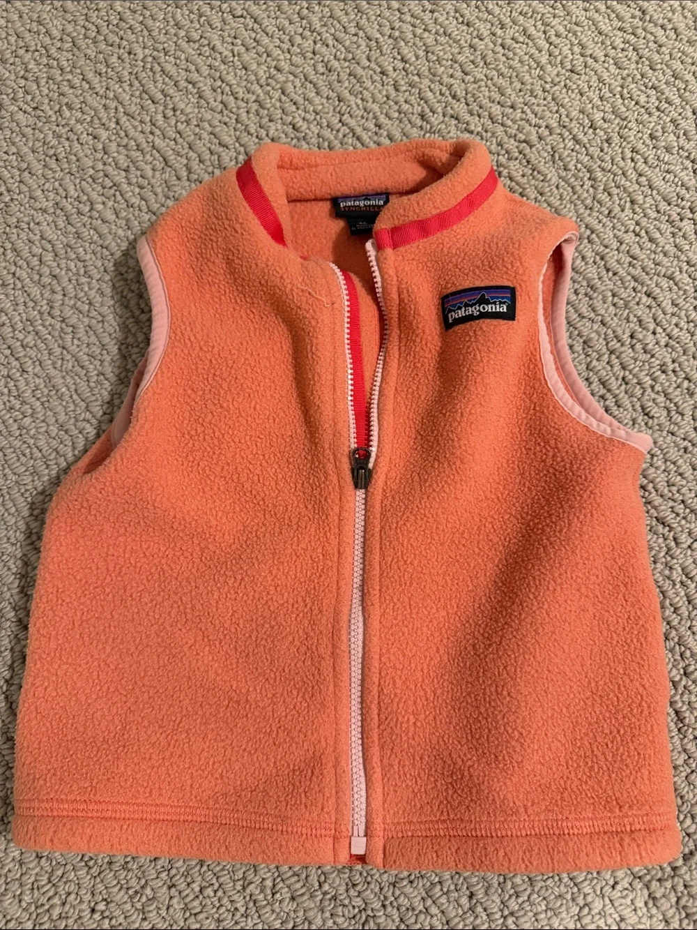 Patagonia Kids Coral Fleece Vest with Pink Trim
